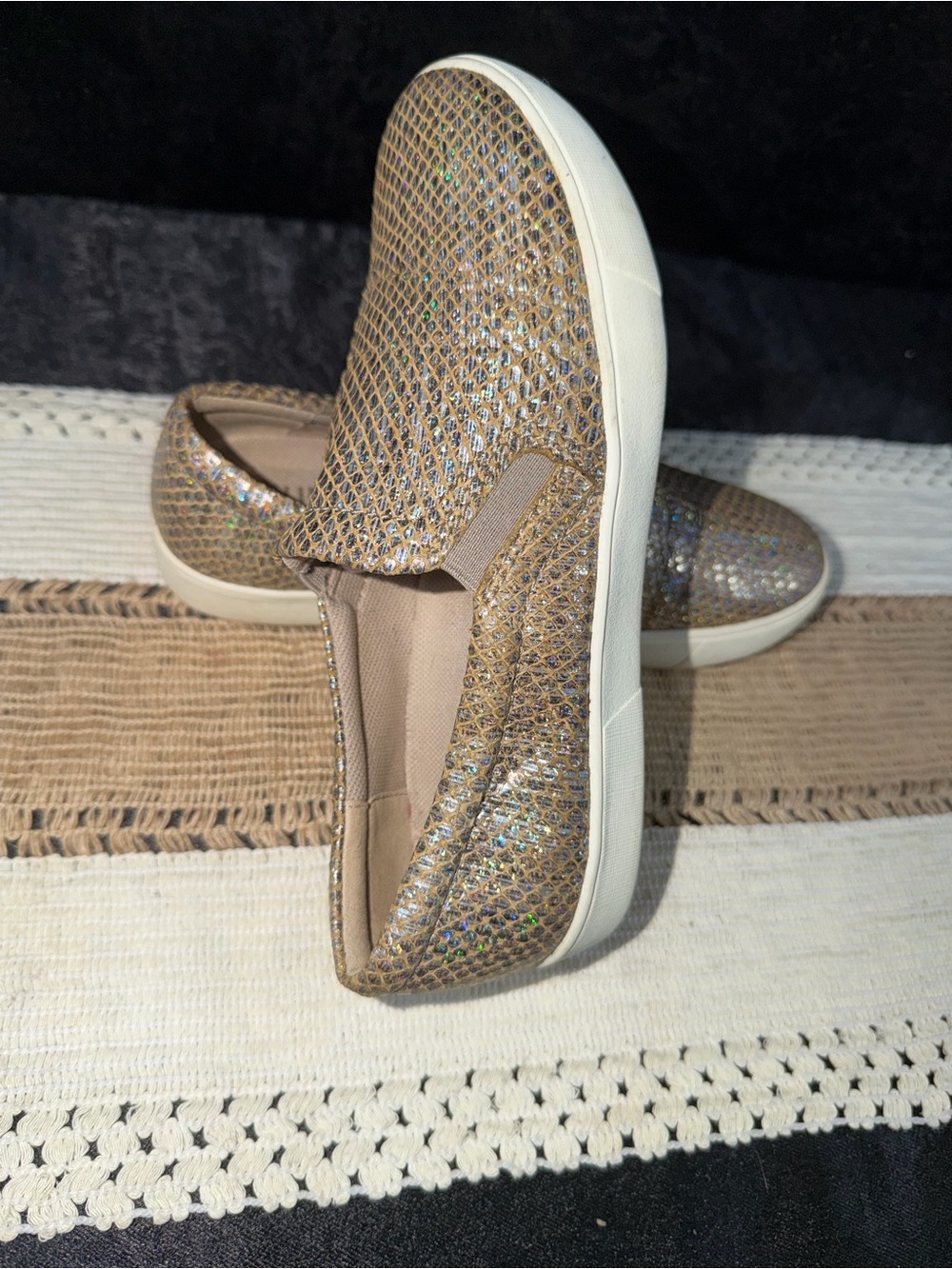 Naturalizer Women’s Glitter Slip-On Moccasins in Tan